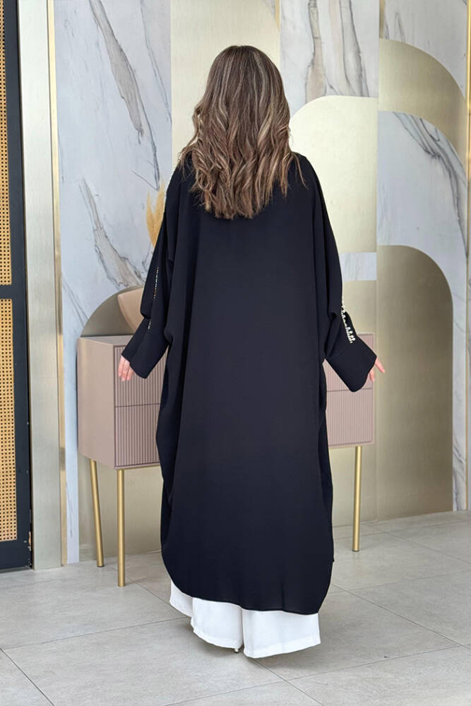 İnci İşleme Detaylı Abaya Takım 8492 Siyah - 2