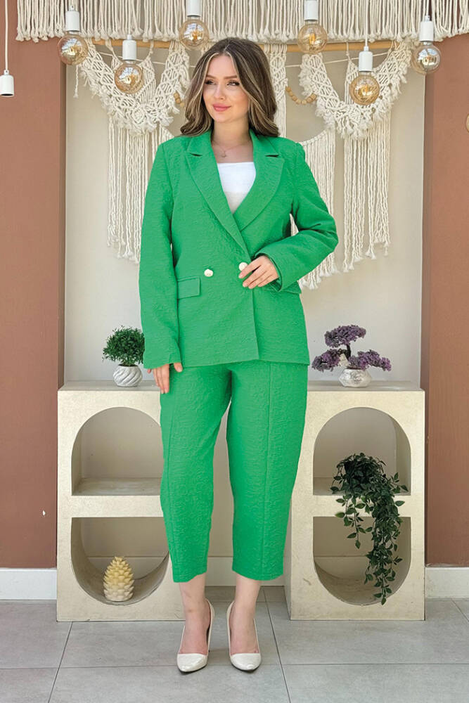 Kabartma Desenli Ceket Pantolon Takım 8457 Yeşil - 2