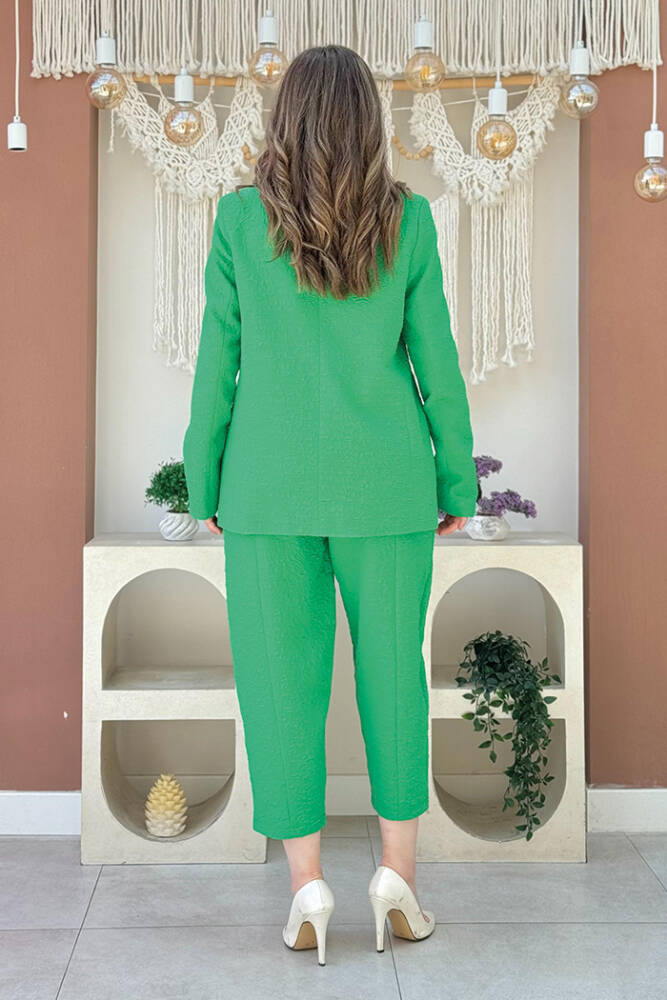 Kabartma Desenli Ceket Pantolon Takım 8457 Yeşil - 3