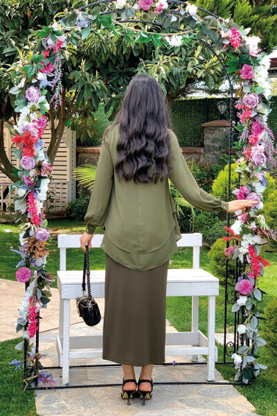 Kat Kat Kol Manşetli Şifon Bluz 5148 Haki - 4