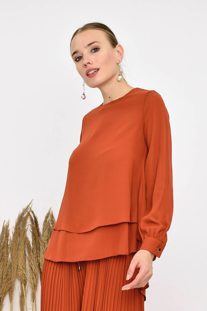 Kat Kat Kol Manşetli Şifon Bluz 5148 Kiremit - 1