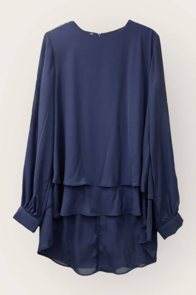 Kat Kat Kol Manşetli Şifon Bluz 5148 Lacivert - 1