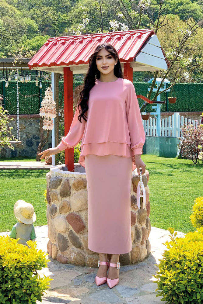 Kat Kat Kol Manşetli Şifon Bluz 5148 Pudra - 2