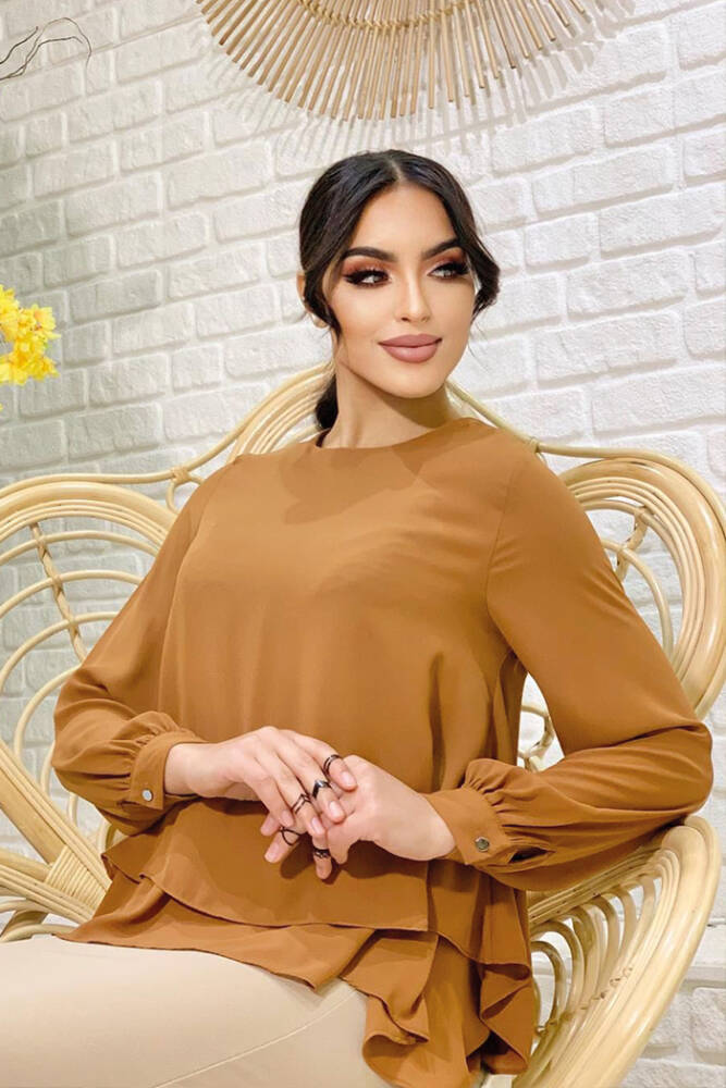 Kat Kat Kol Manşetli Şifon Bluz 5148 Taba - 1