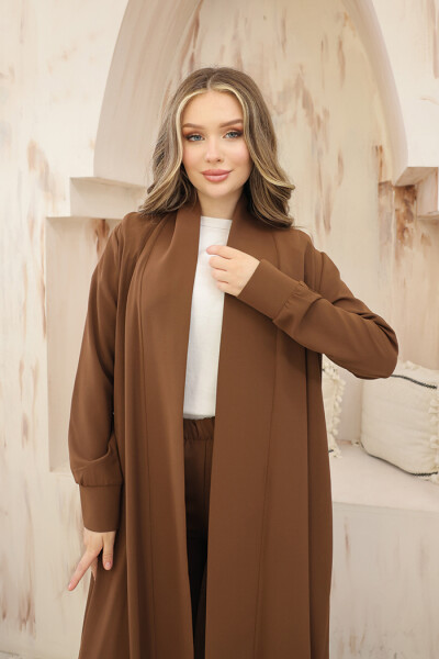 Kimono Bel Lastikli Pantolon Takım 8560 Kahverengi - 4