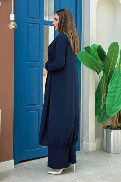 Kimono Bel Lastikli Pantolon Takım 8560 Lacivert - 2