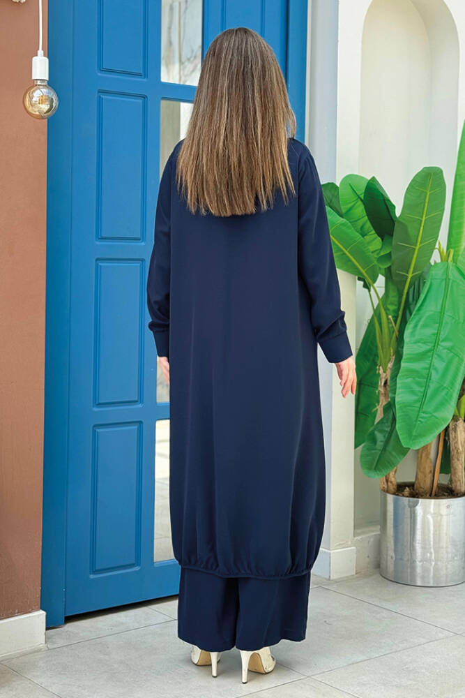Kimono Bel Lastikli Pantolon Takım 8560 Lacivert - 3