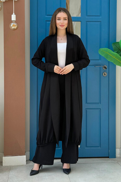 Kimono Bel Lastikli Pantolon Takım 8560 Siyah 