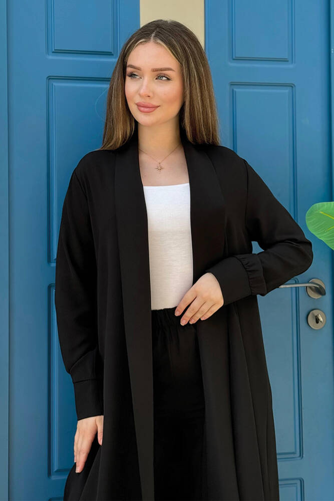 Kimono Bel Lastikli Pantolon Takım 8560 Siyah - 4