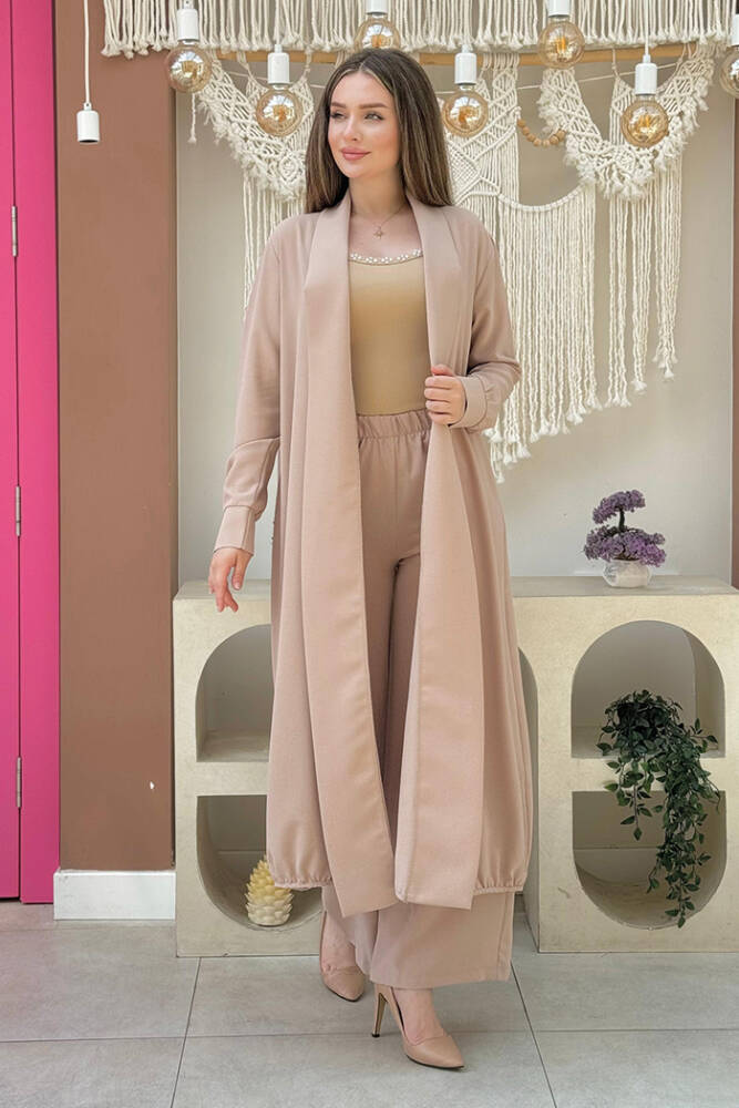 Kimono Bel Lastikli Pantolon Takım 8560 Taş - 1
