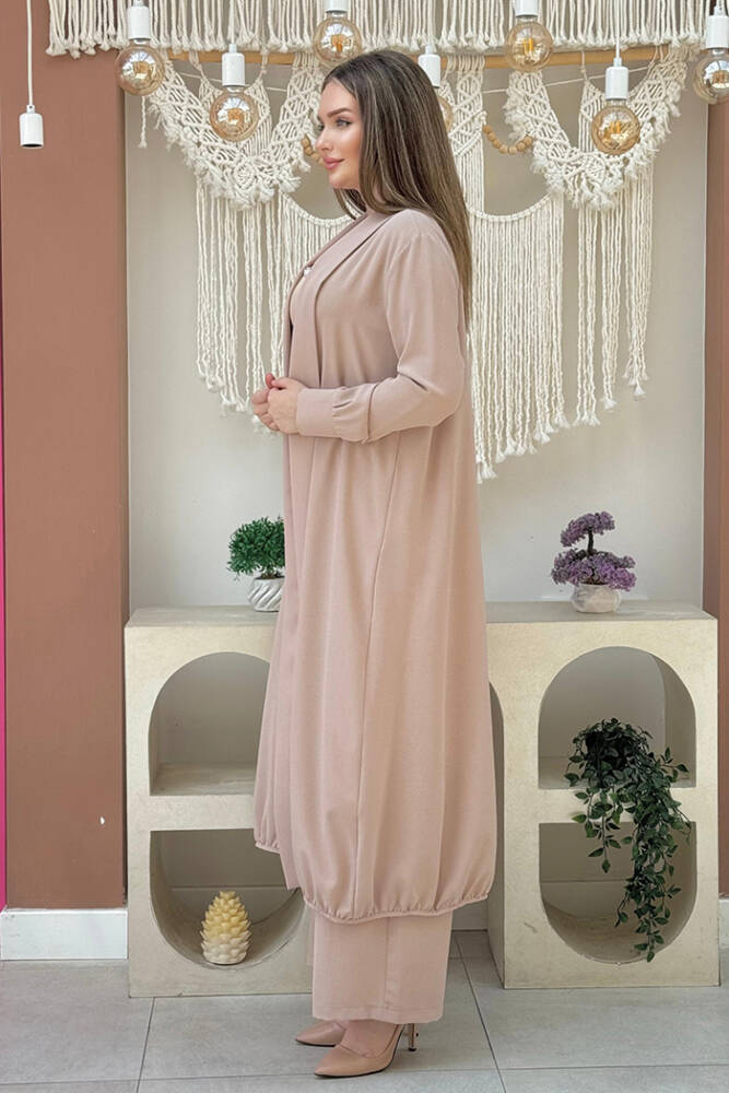 Kimono Bel Lastikli Pantolon Takım 8560 Taş - 2