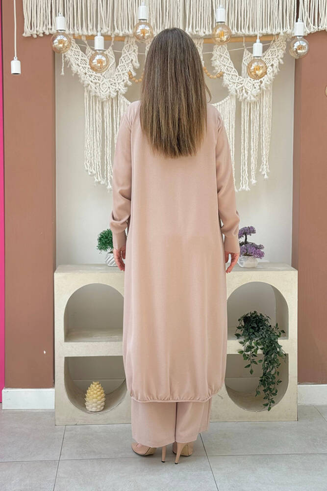 Kimono Bel Lastikli Pantolon Takım 8560 Taş - 3