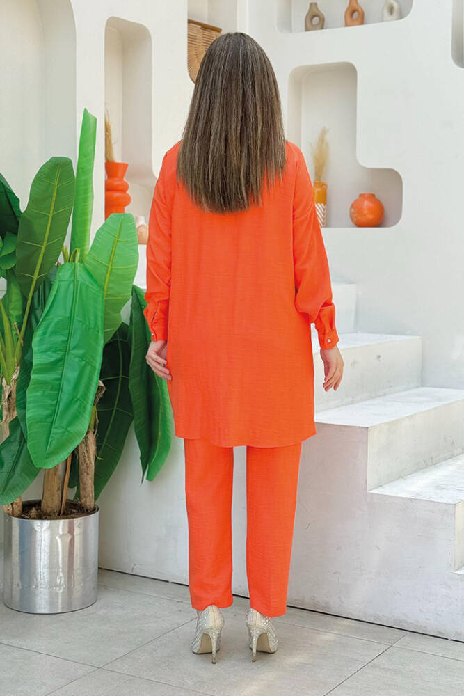 Omuz Taş İşlemeli Düğmeli Tunik ve Pantolon Takım 8430 Oranj - 3