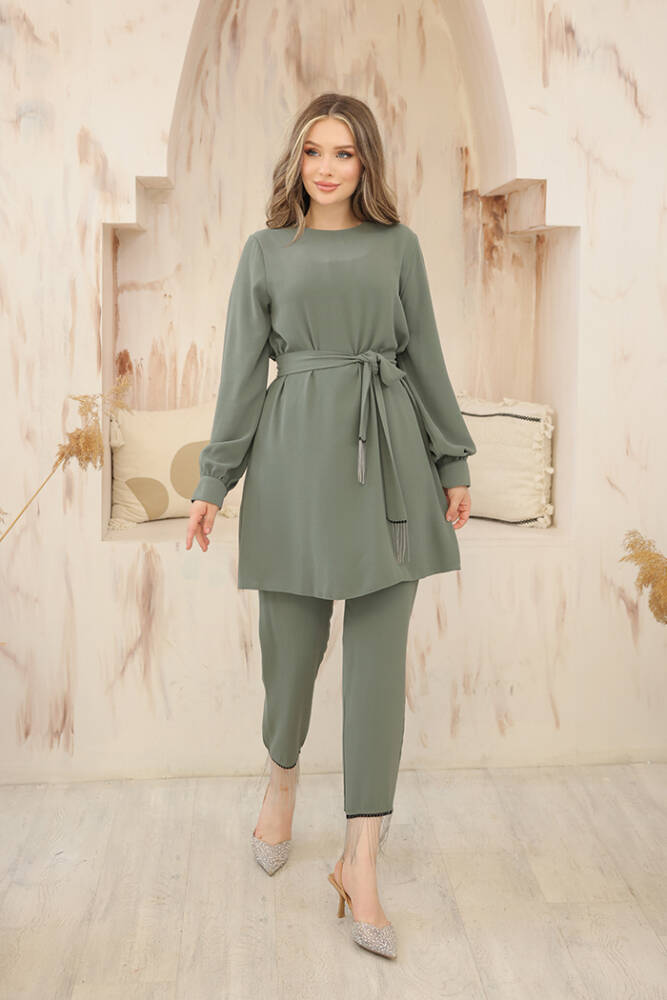 Püskül Detaylı Tunikli Pantolon İkili Takım 8424 Mint - 1