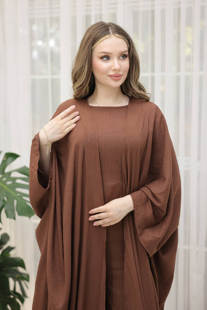 Şalıyla Birlikte Tulum ve Abaya İkili Takım 8519 Kahverengi - 4