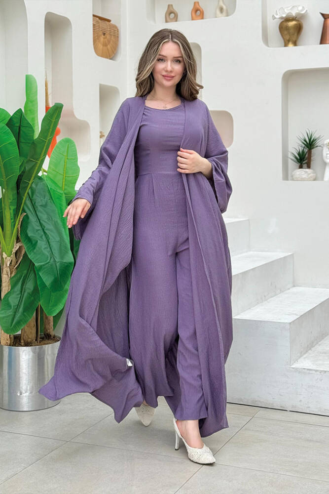 Şalıyla Birlikte Tulum ve Abaya İkili Takım 8519 Lila - 1