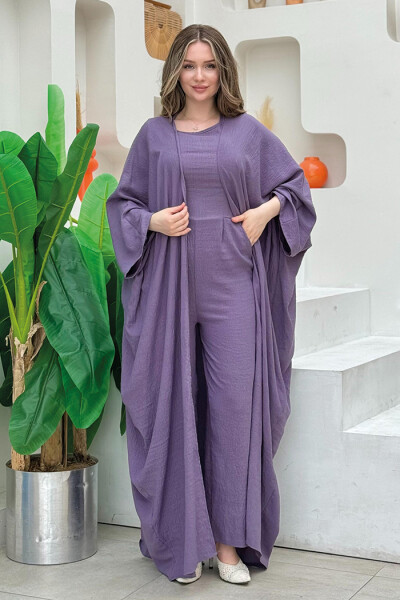 Şalıyla Birlikte Tulum ve Abaya İkili Takım 8519 Lila - 2