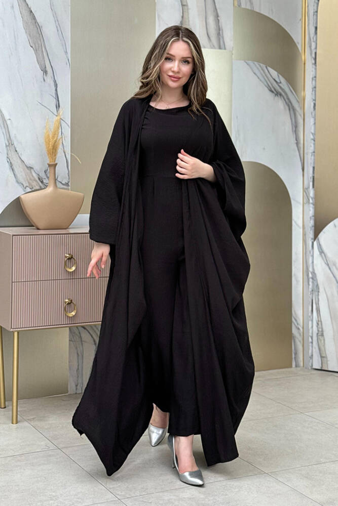 Şalıyla Birlikte Tulum ve Abaya İkili Takım 8519 Siyah - 1