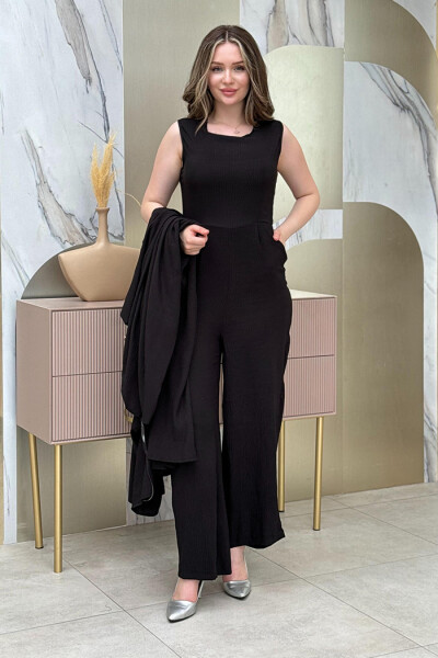 Şalıyla Birlikte Tulum ve Abaya İkili Takım 8519 Siyah - 2