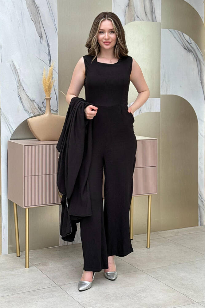 Şalıyla Birlikte Tulum ve Abaya İkili Takım 8519 Siyah - 2