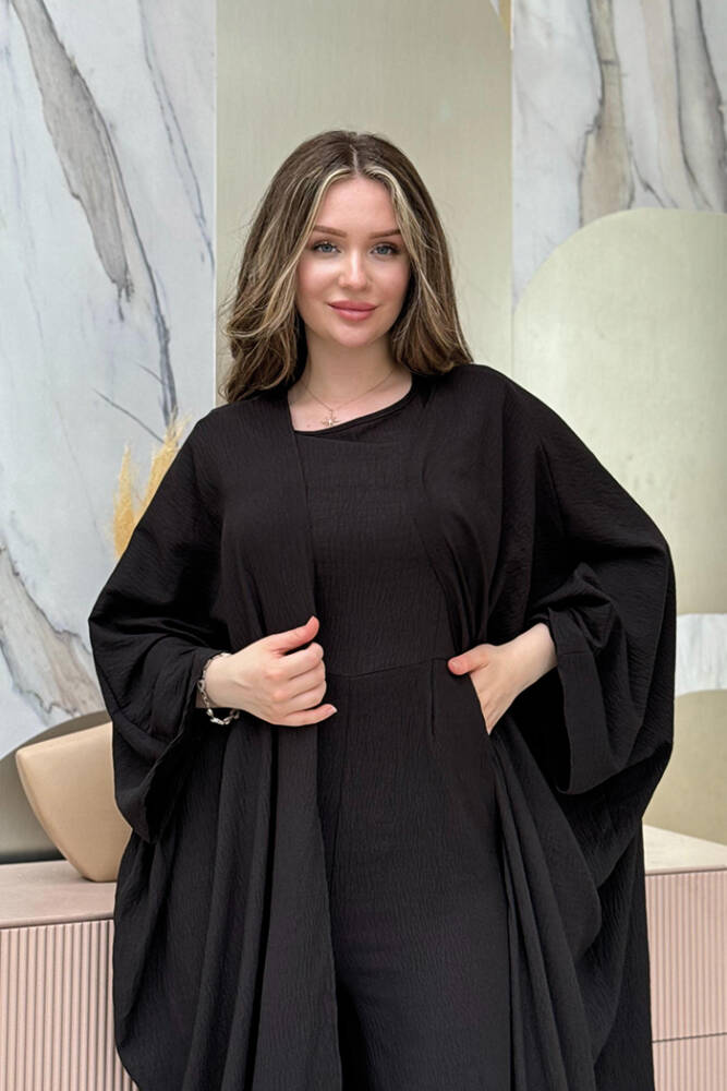 Şalıyla Birlikte Tulum ve Abaya İkili Takım 8519 Siyah - 4