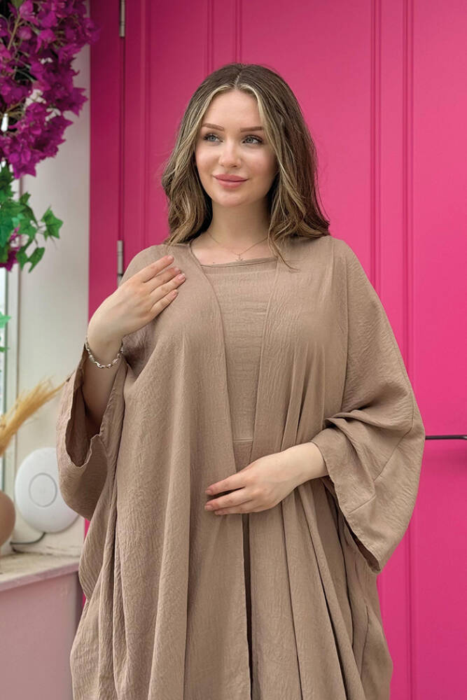 Şalıyla Birlikte Tulum ve Abaya İkili Takım 8519 Vizon - 4