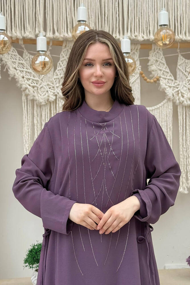 Taş Baskı Desenli Tunik Pantolon Takım 8447 Lila - 4