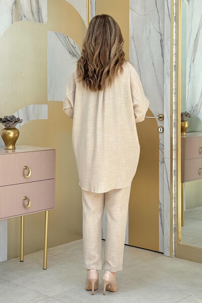 Taş Detaylı Düğmeli Tunik ve Pantolon Takım 8403 Vizon - 3