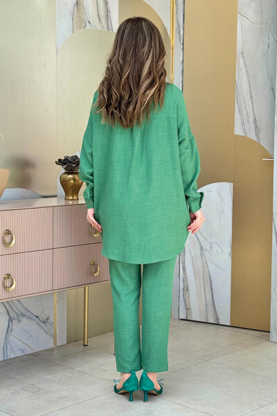Taş Detaylı Düğmeli Tunik ve Pantolon Takım 8403 Zümrüt - 3