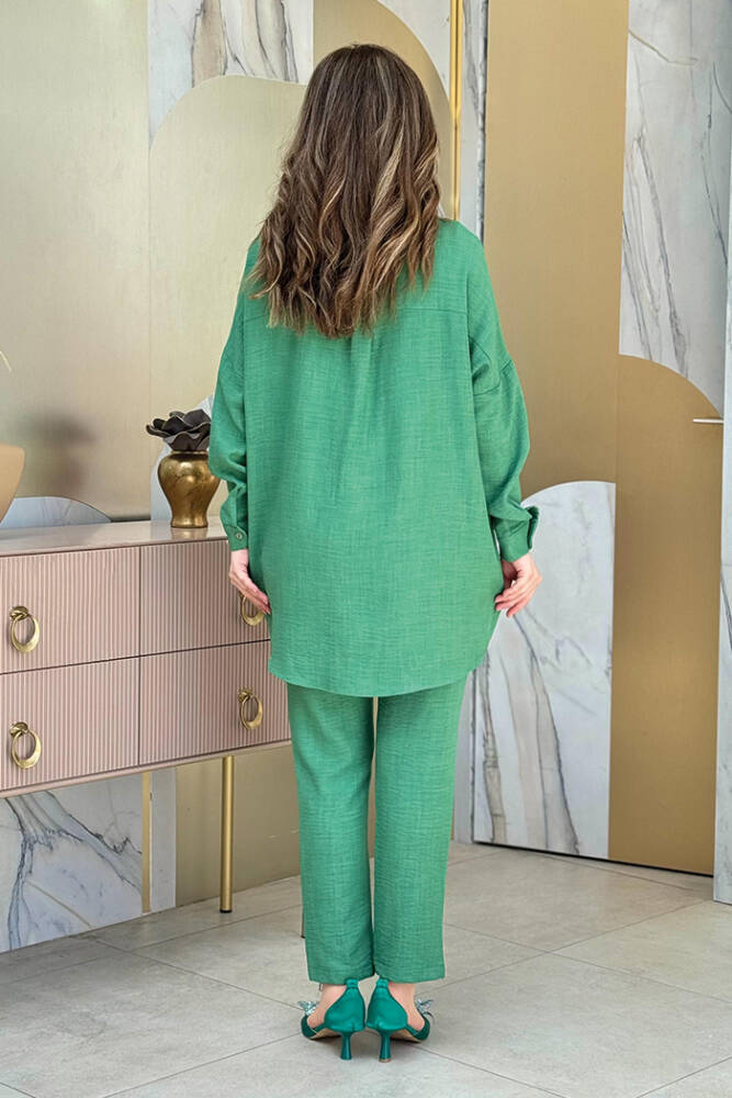 Taş Detaylı Düğmeli Tunik ve Pantolon Takım 8403 Zümrüt - 3
