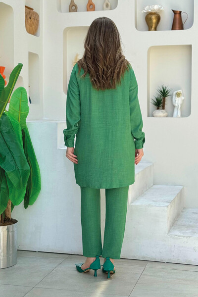 Taş Detaylı Düğmeli Tunik ve Pantolonlu İkili Takım 8404 Zümrüt - 3