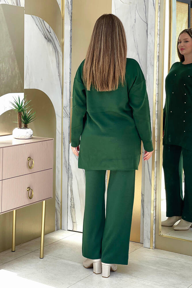Taş Detaylı Tunik ve Pantolon İkili Triko Takım 2-1545 Zümrüt - 3