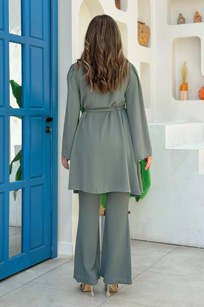 Taş İşleme Detaylı Kuşaklı Tunik ve Pantolonlu Takım 8432 Mint - 3