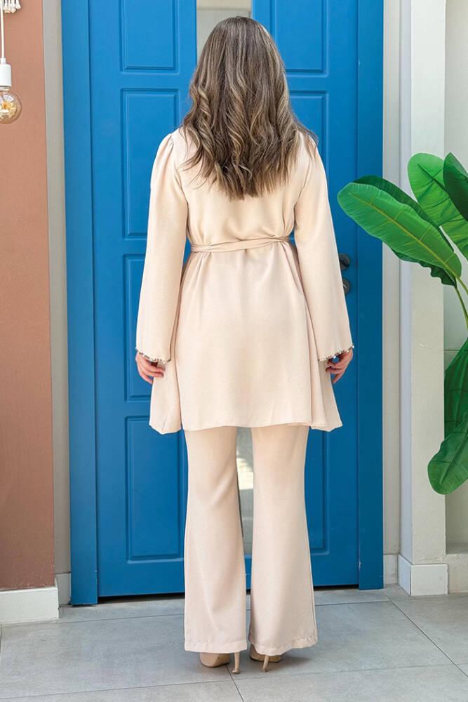 Taş İşleme Detaylı Kuşaklı Tunik ve Pantolonlu Takım 8432 Taş - 3