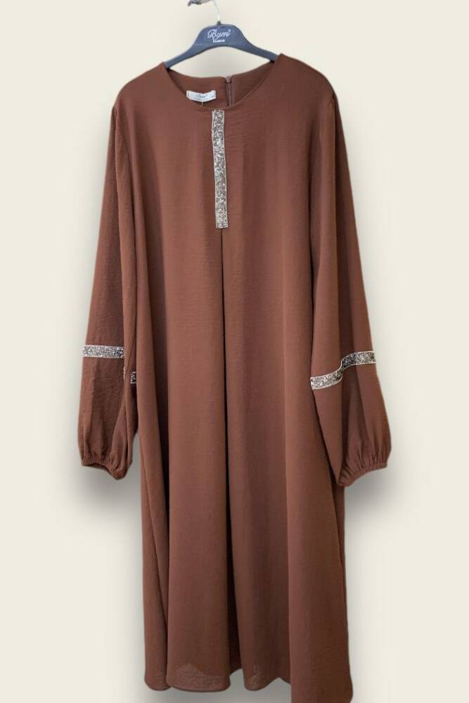 Taş İşleme Detaylı Pantolonlu Tunik Takım 8464 Kahverengi - 3