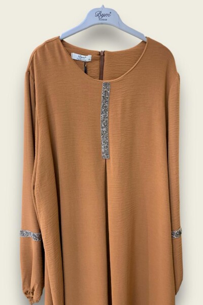 Taş İşleme Detaylı Pantolonlu Tunik Takım 8464 Taba - 2