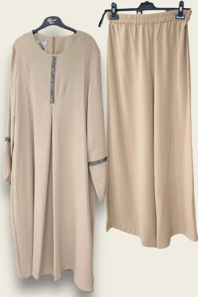 Taş İşleme Detaylı Pantolonlu Tunik Takım 8464 Taş - 1