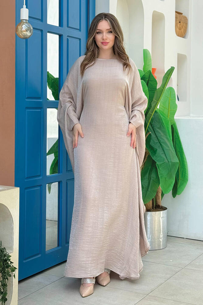 Yarasakol Bel Kısmı Gizli İp Kuşaklı Elbise 3891 Taş - 1